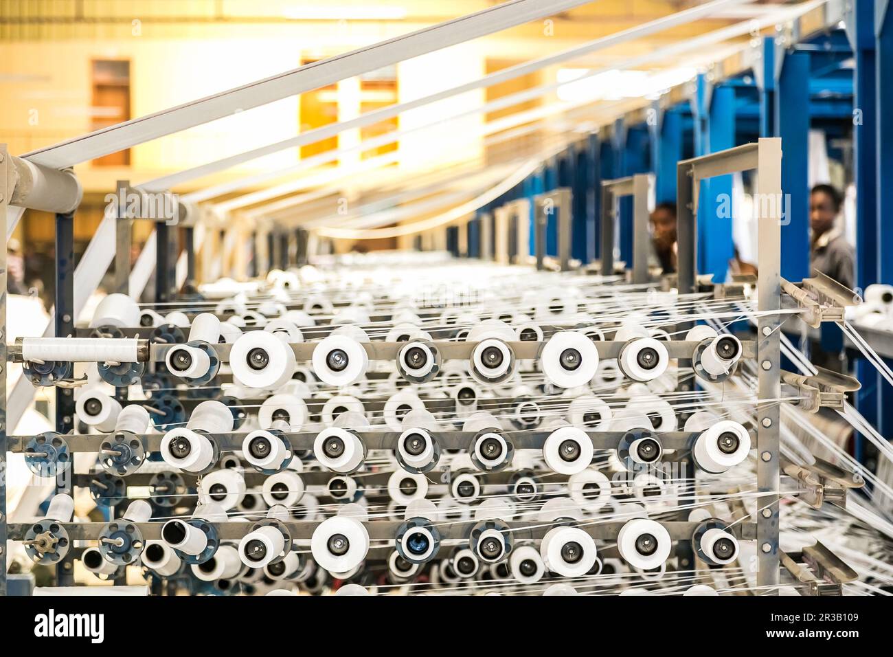 Addis Ababa, Ethiopia, January 30, 2014, Carpet Manufacturing, Weaving rugs out of plastic fibre