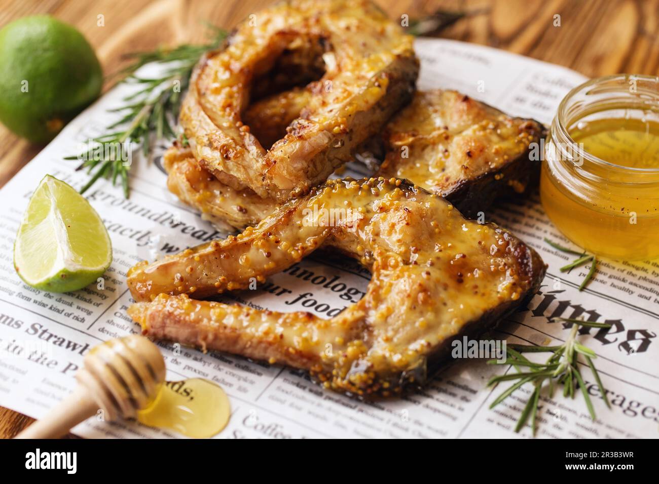 Carp baked in honey mustard sauce. Fried Slices of Big River Fish