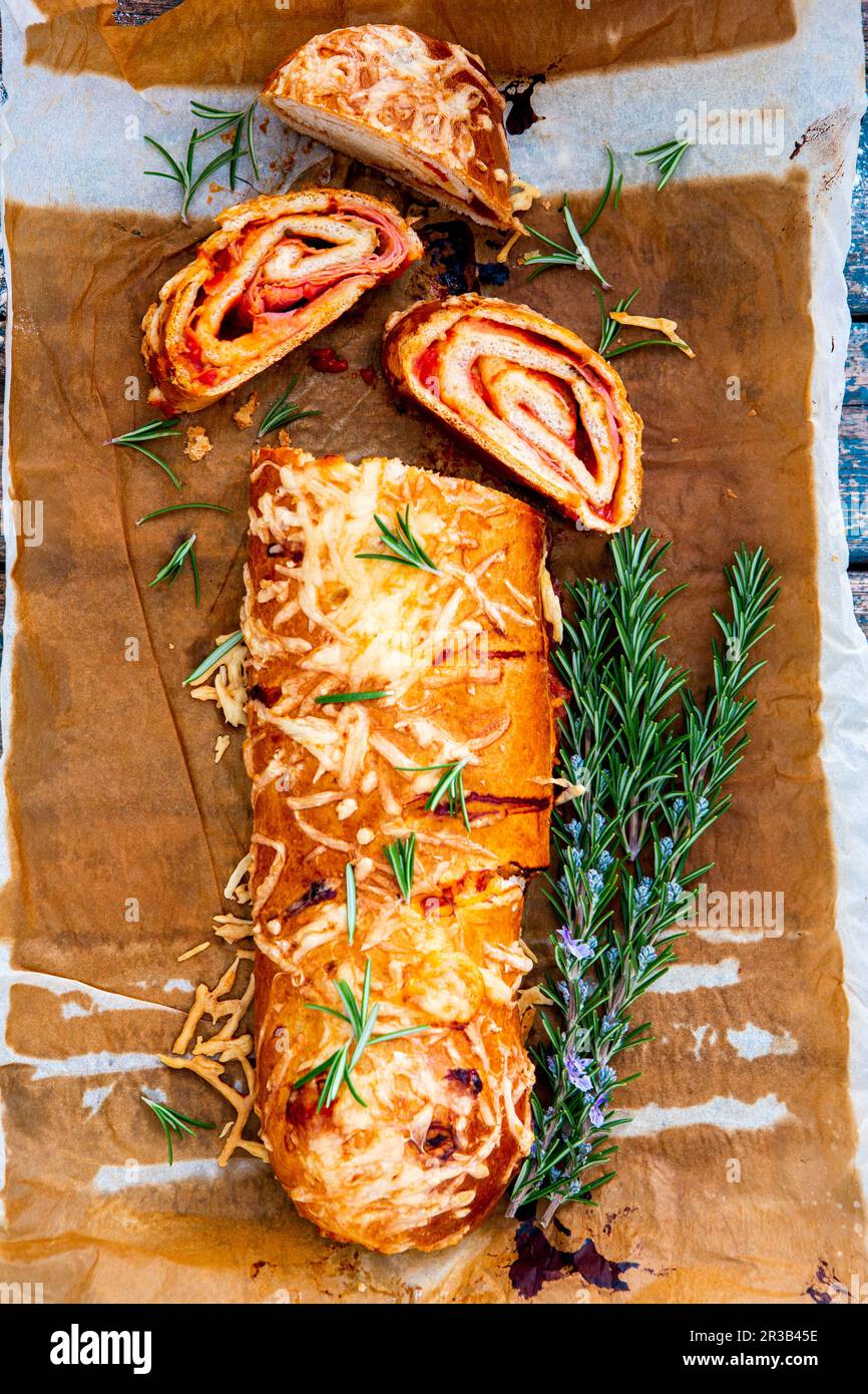 Pizza Stromboli with rosemary Stock Photo