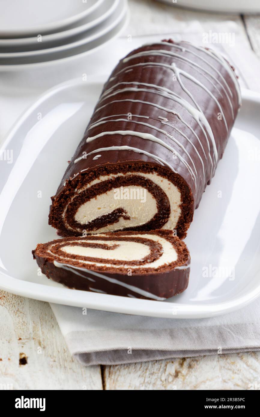 Chocolate Roulae Chocolate cheese roulade Stock Photo - Alamy