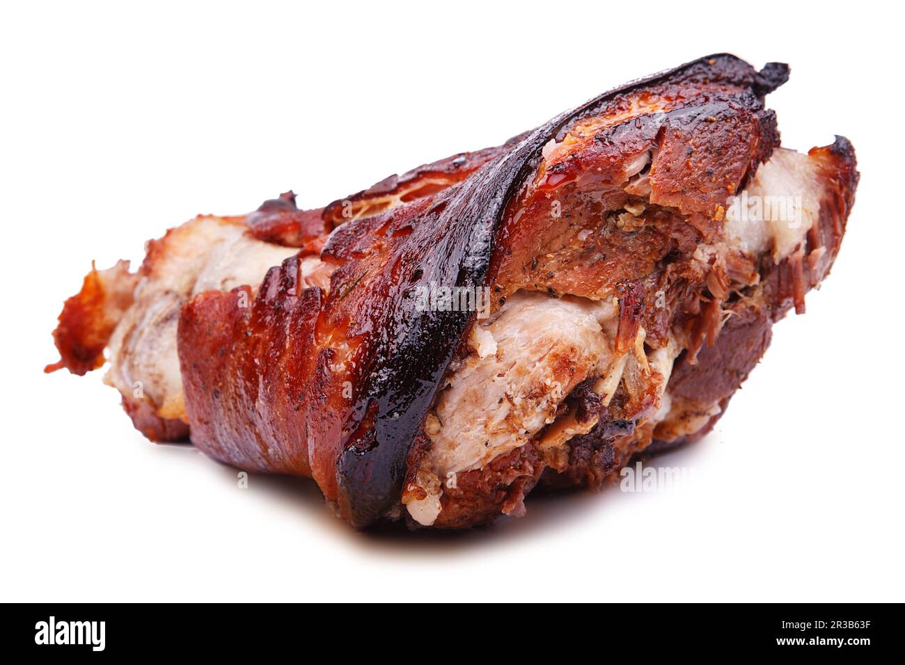 Roasted pork knuckle. Czech cuisine. Grilled German Pork Knuckle isolated on white background. Stock Photo