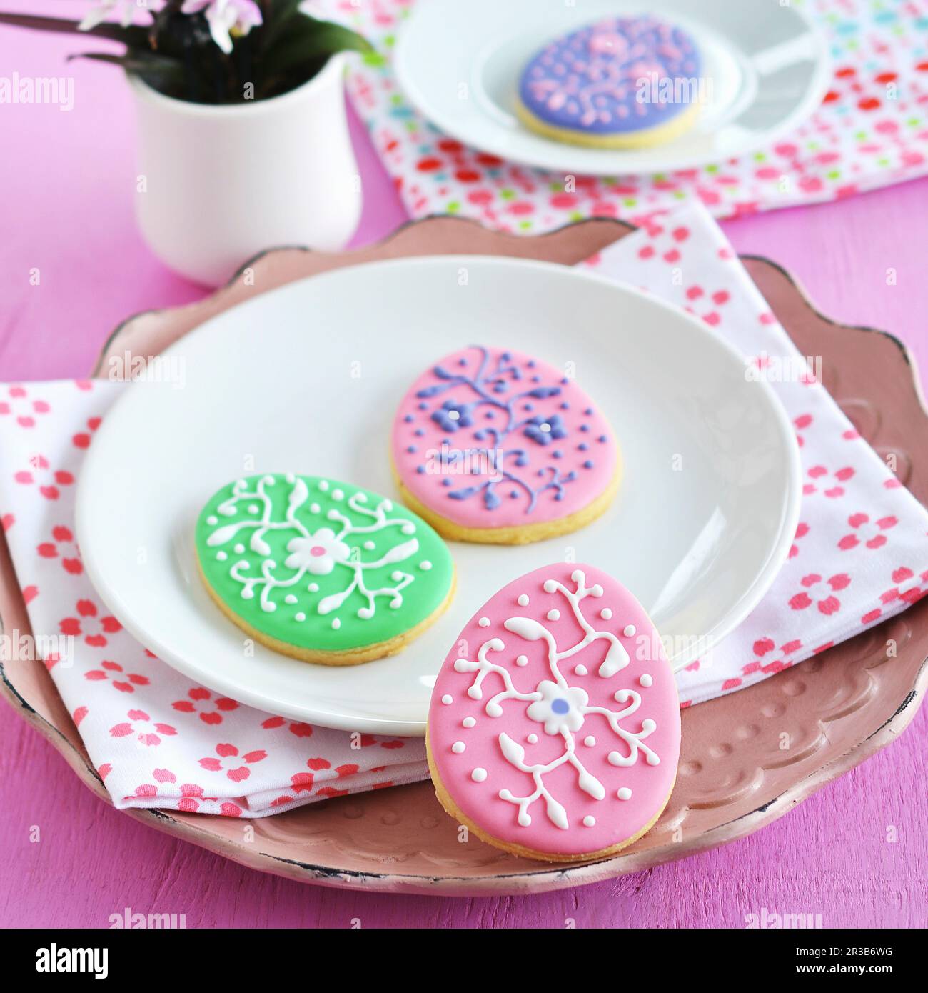 Colorfully decorated Easter egg motif cookies Stock Photo