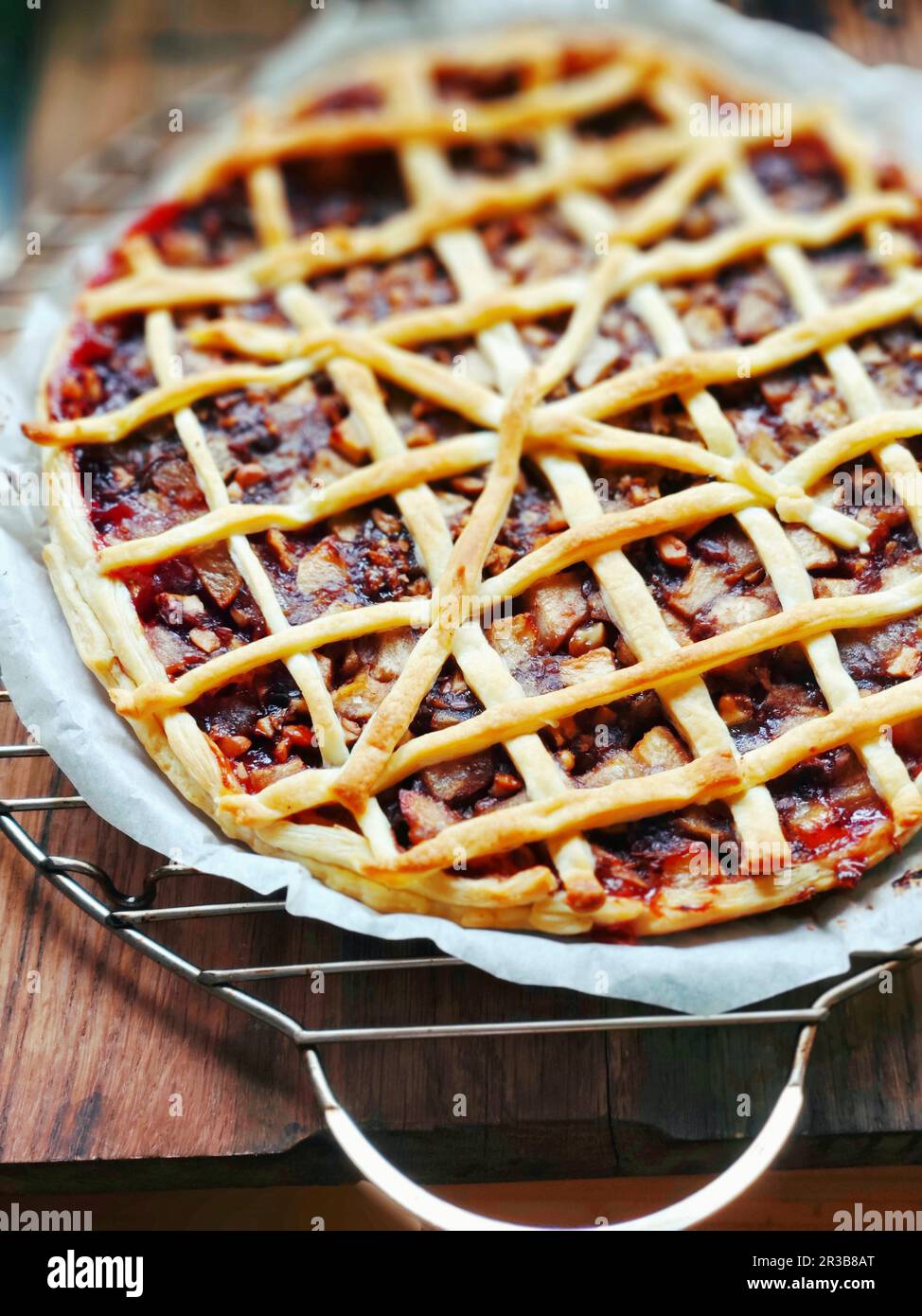 Apple and nut tart Stock Photo