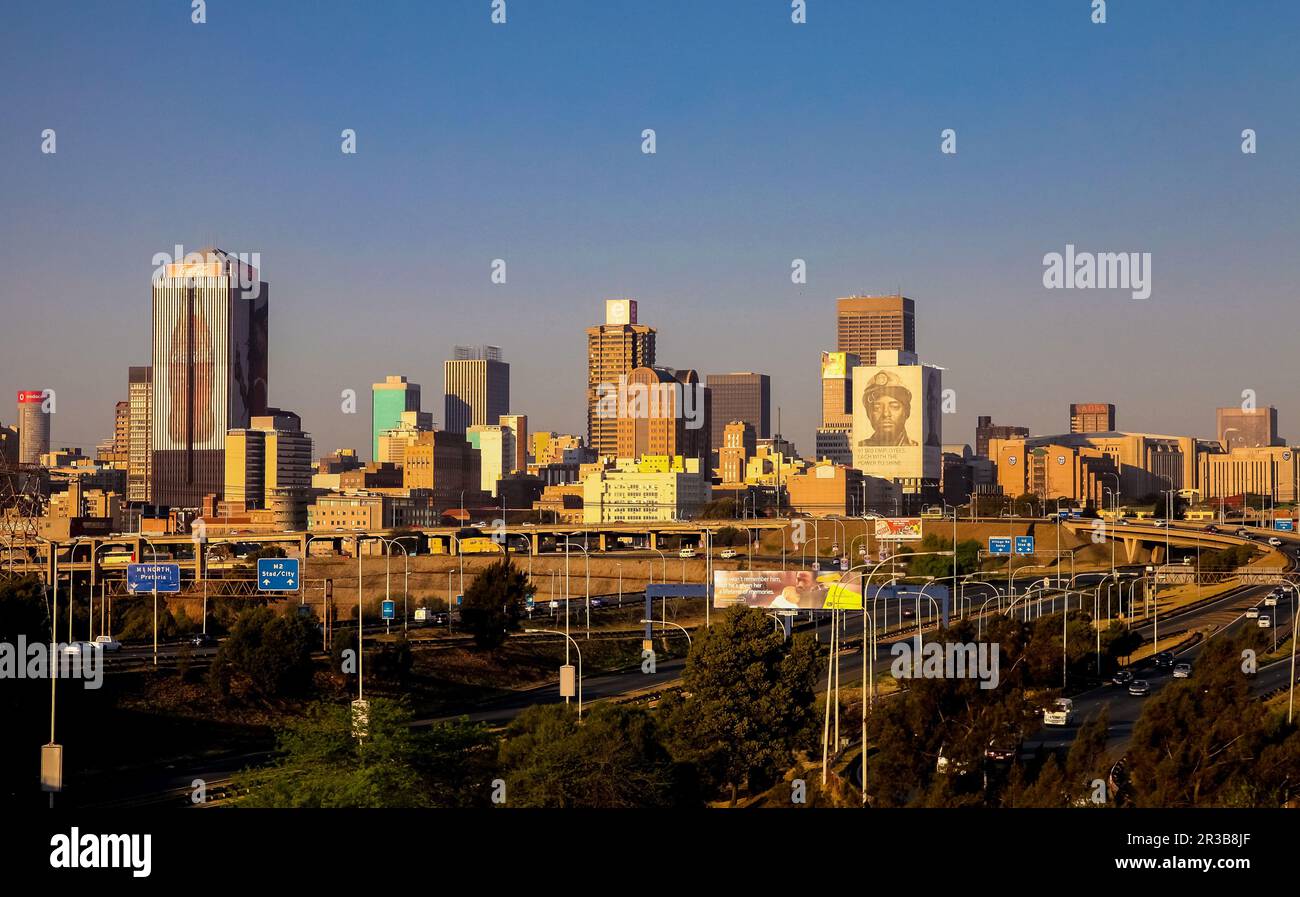 Johannesburg Central Business District buildings and roads Stock Photo
