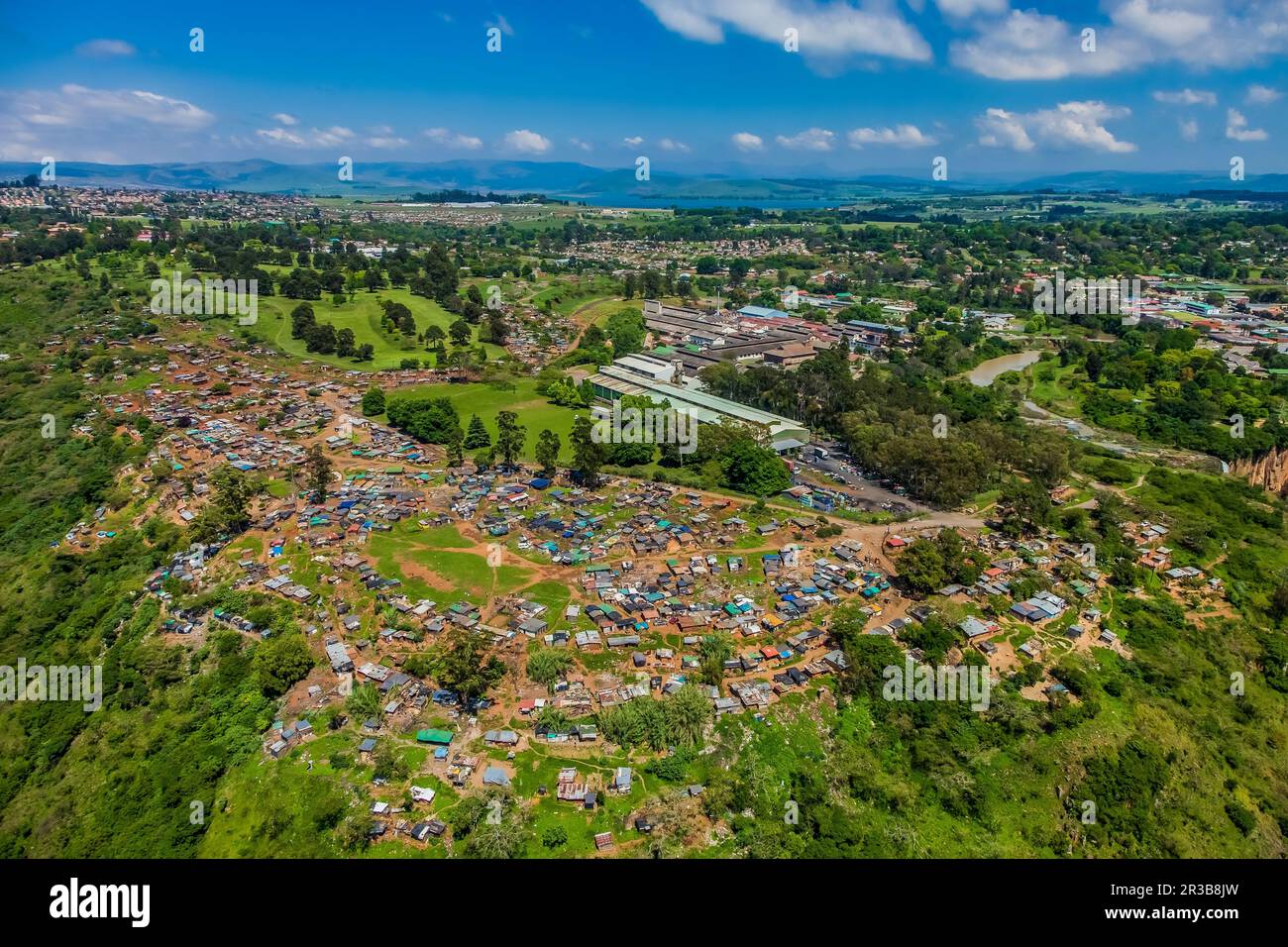 Aerial View of Low income housing near Howick Falls Stock Photo