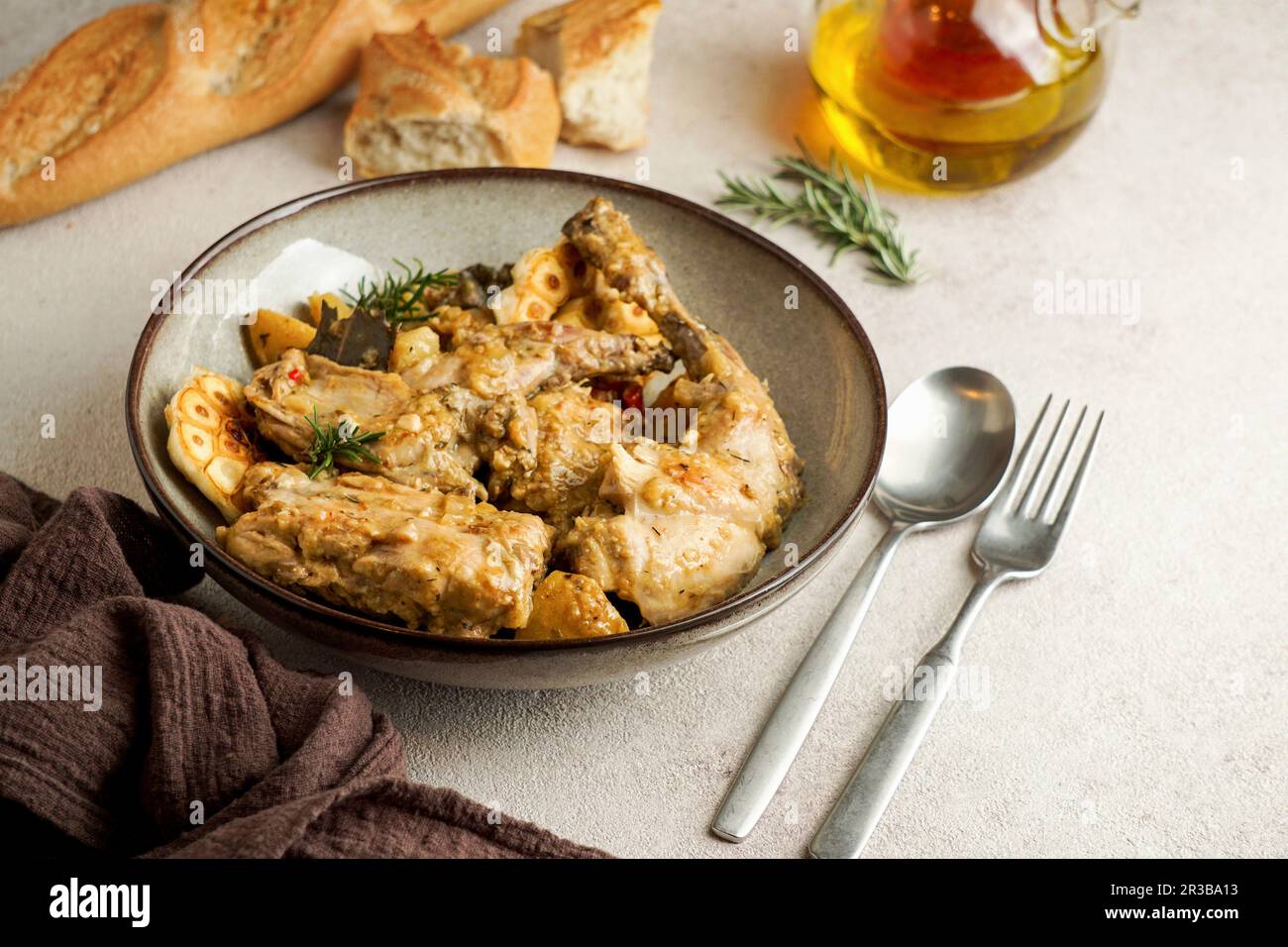 Conejo en salmorejo al estilo canario (Roasted rabbit in Canarian marinade, (Spain) Stock Photo