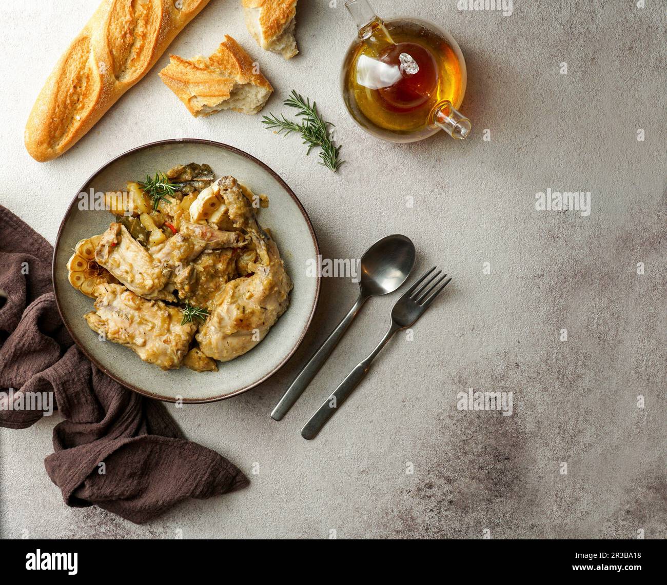 Conejo en salmorejo al estilo canario (Roasted rabbit in Canarian marinade, (Spain) Stock Photo