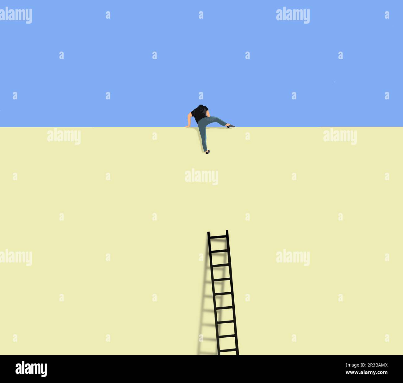Illustration of man climbing over tall wall Stock Photo Alamy