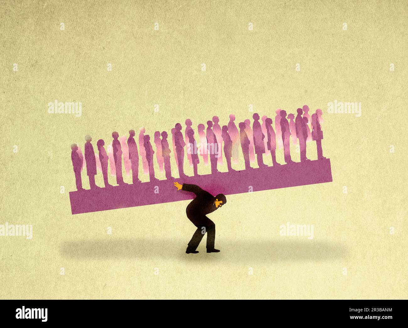 Illustration of man carrying group of people Stock Photo