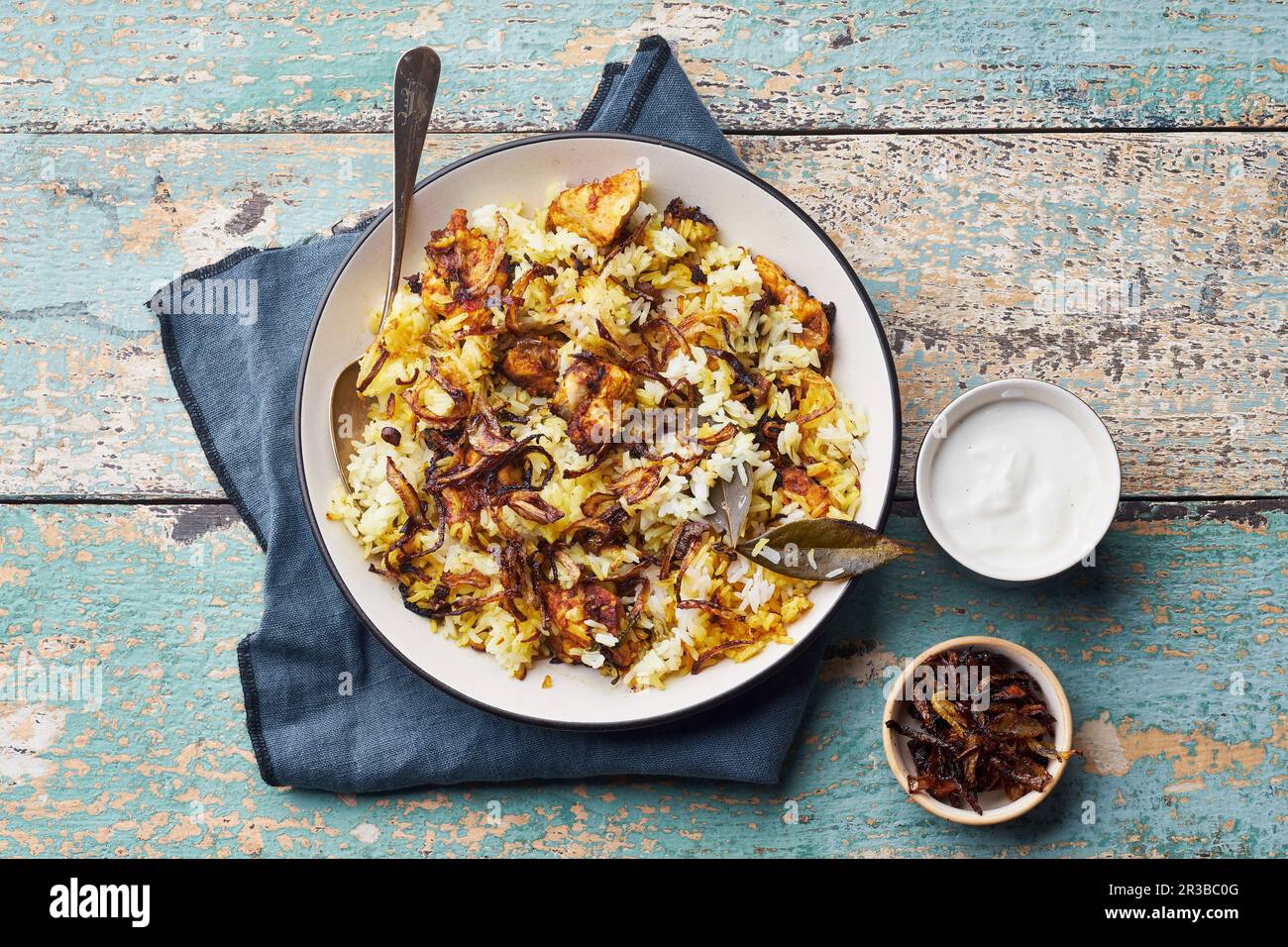 Indian rice dish hyderabadi biryani with chicken and basmati rice Stock