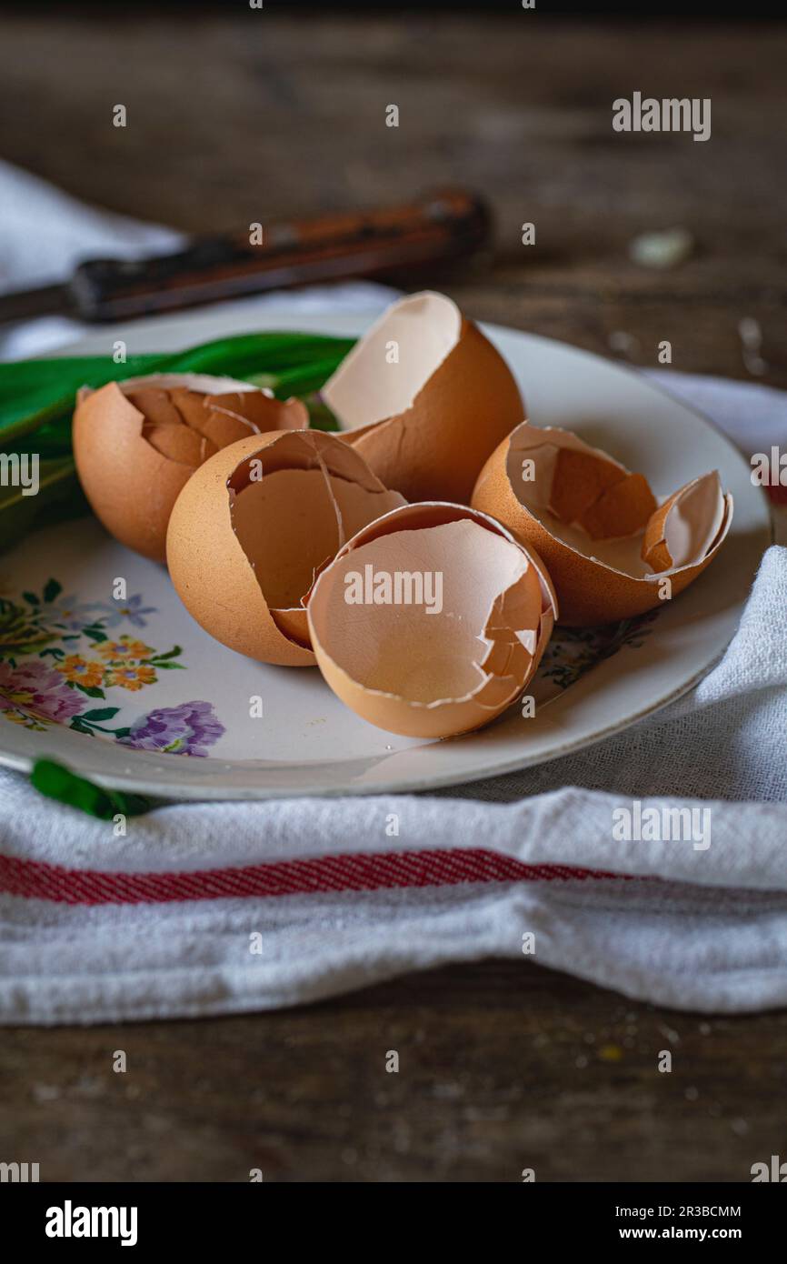 Egg shells after baking Stock Photo