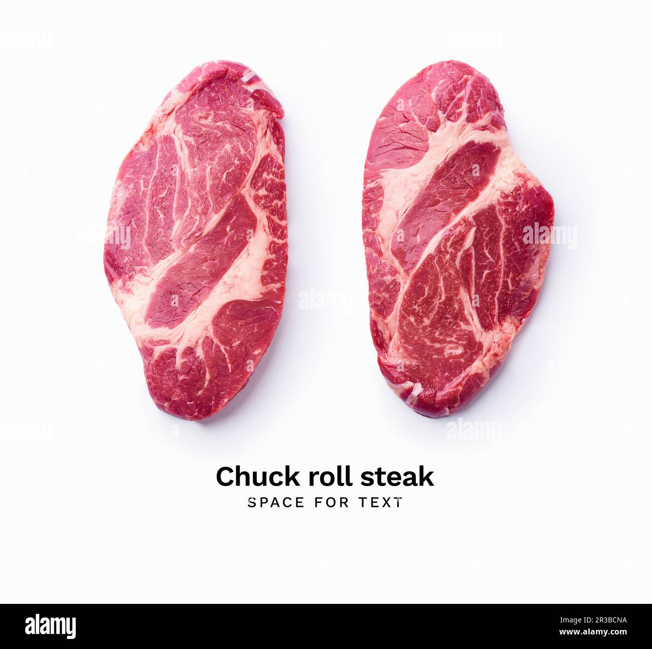 Black angus prime beef chuck roll steak isolated on white background