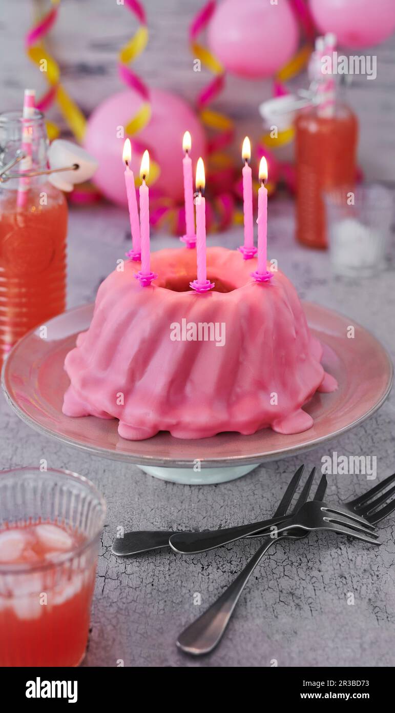 Pink Birthday cake Stock Photo