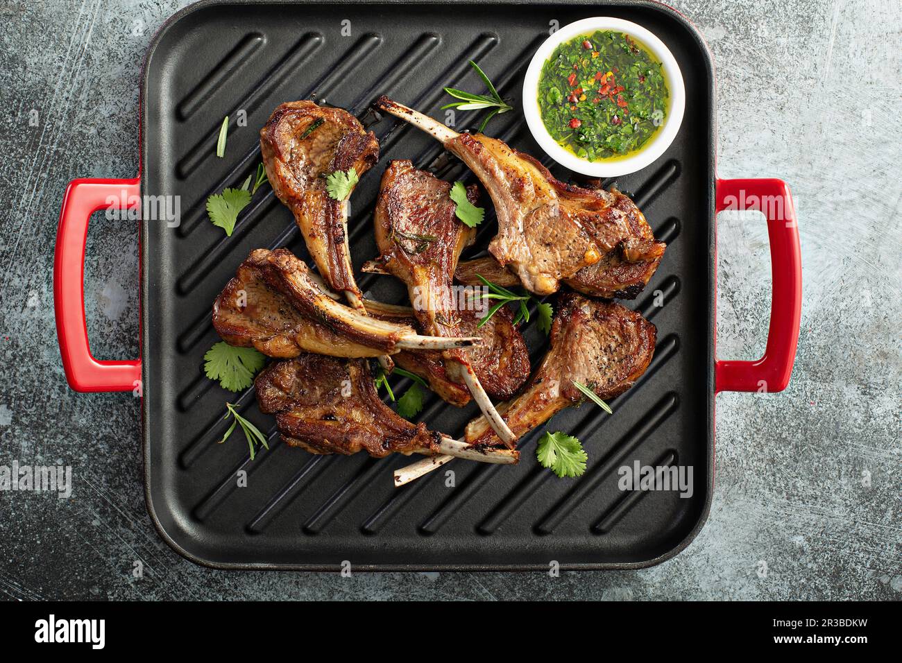 Grilled lamb chops with chimichurri sauce Stock Photo - Alamy