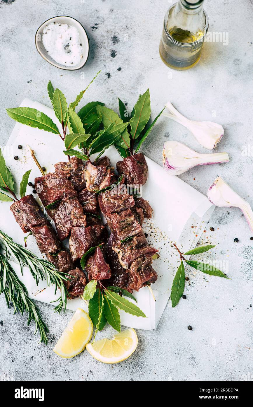 Lamb kebabs with herb marinade Stock Photo - Alamy