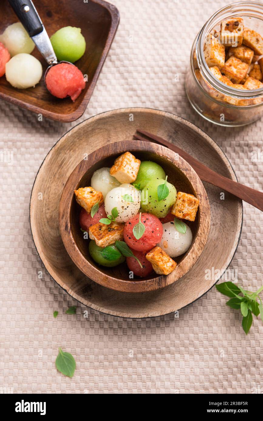 Tofu and melon salad Stock Photo