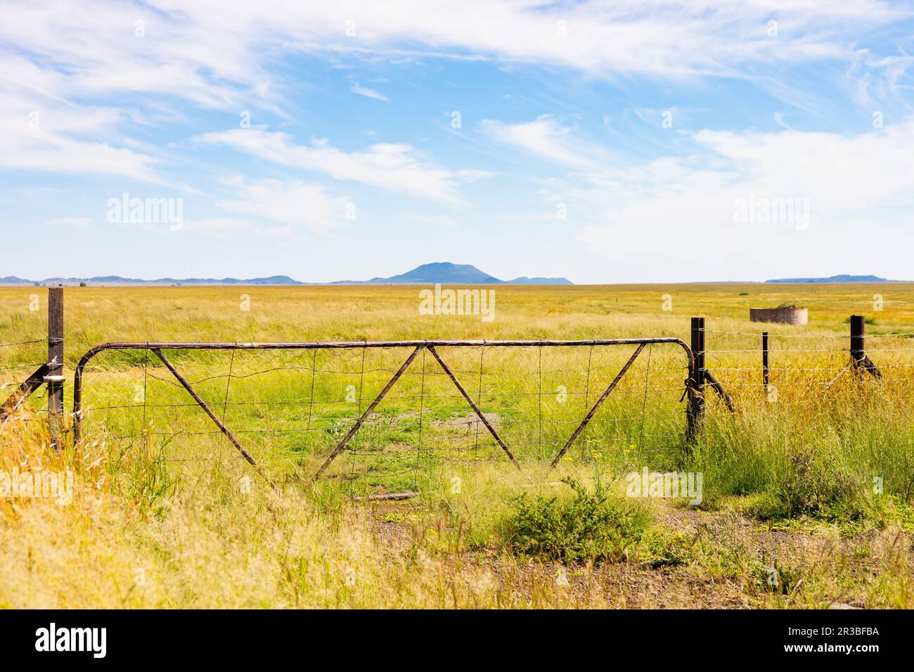 Farm gate and fence in ruralarea of South Africa Stock Photo