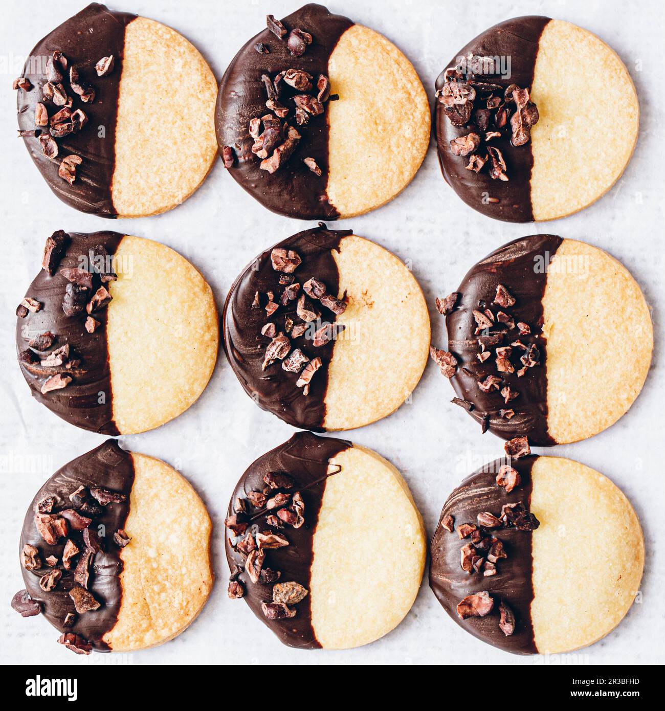 Shortbread cookies dipped in chocolate Stock Photo