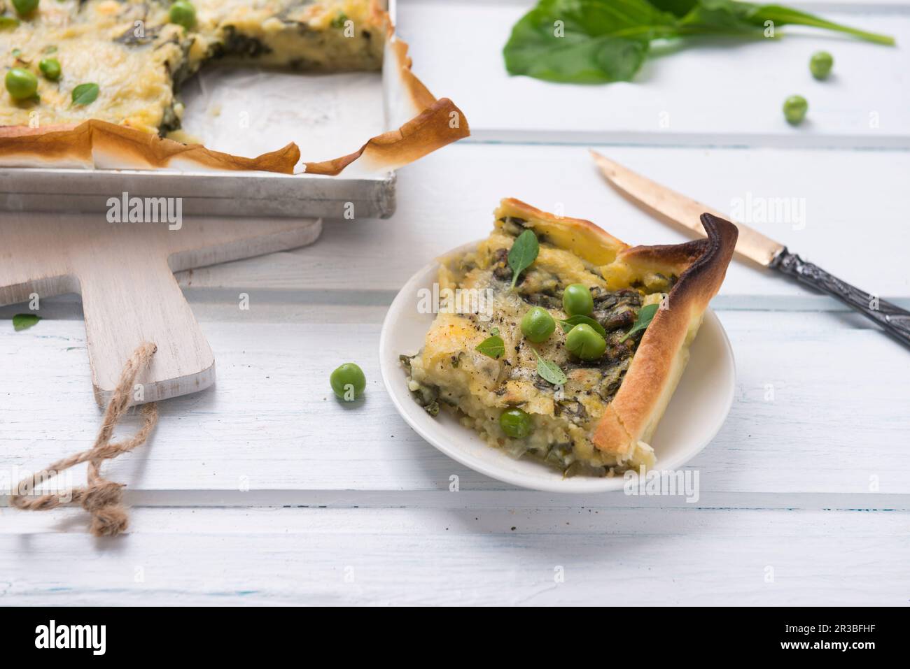 Vegan potato quiche with chard and peas Stock Photo Alamy
