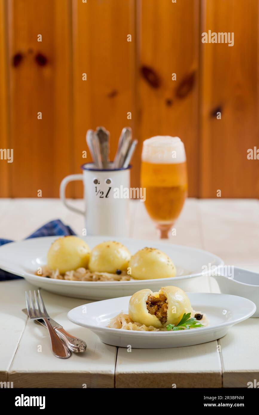 Gram dumplings on sauerkraut Stock Photo