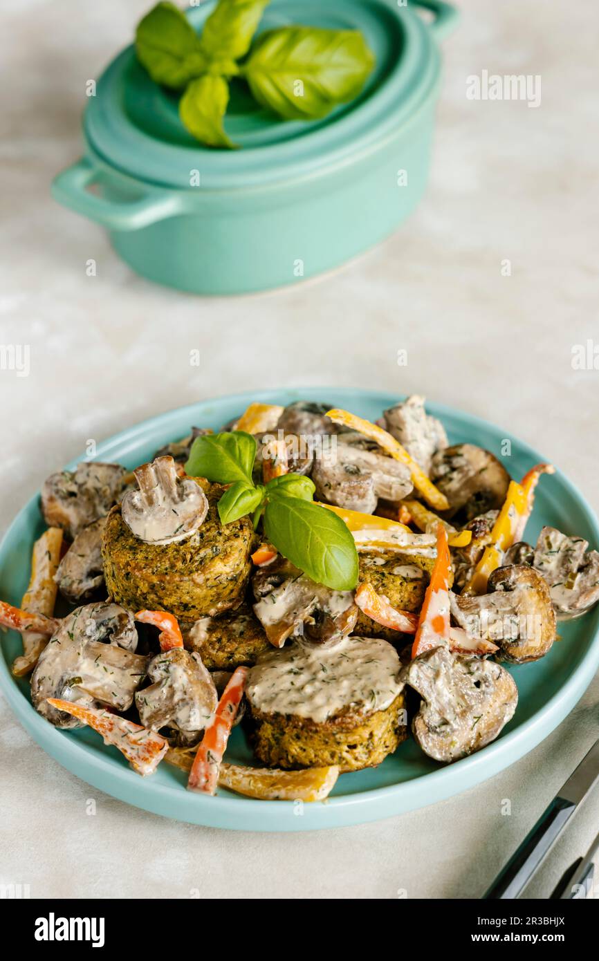Vegan falafel with mushrooms and bellpeppers Stock Photo