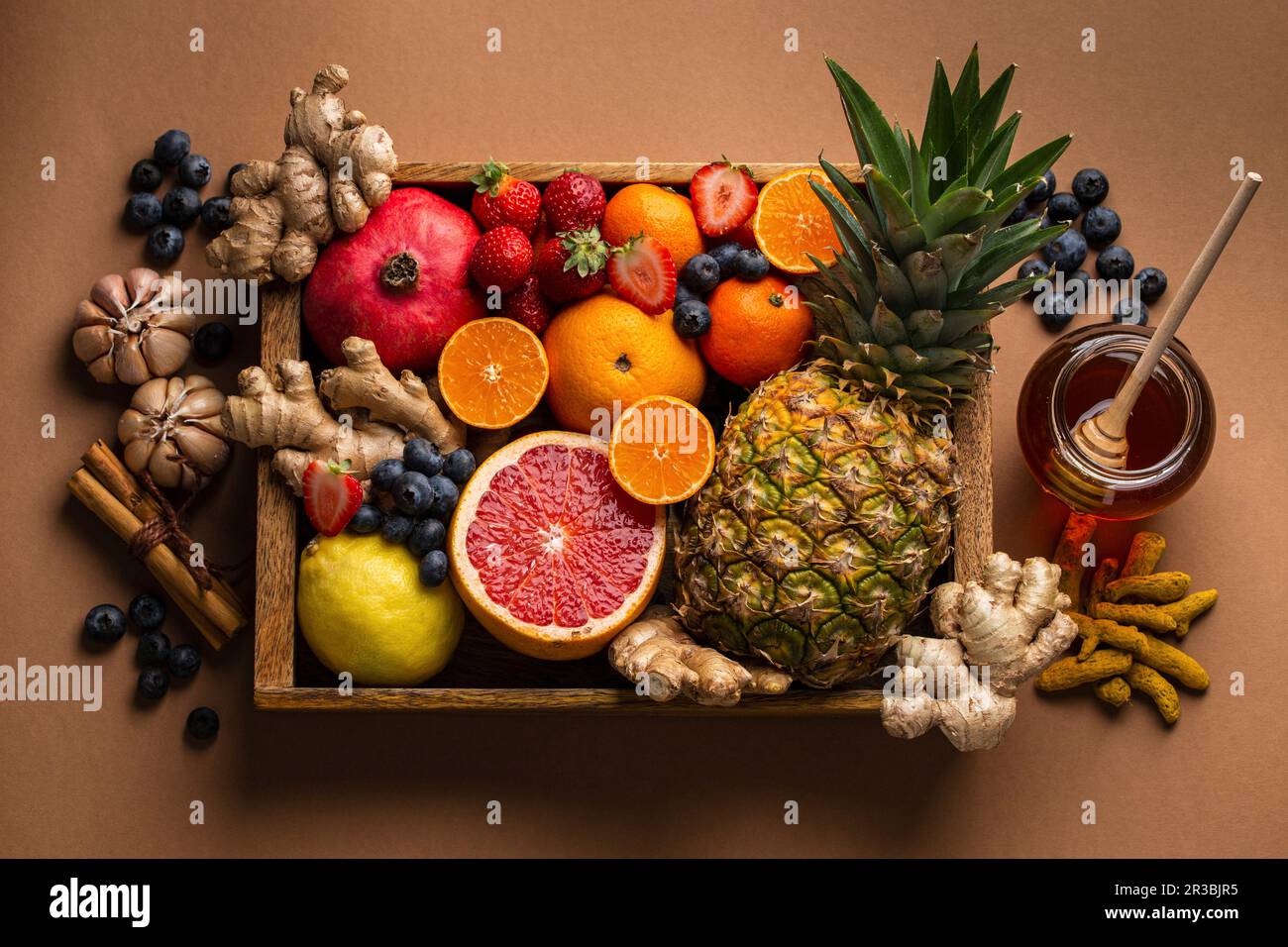Selection of fresh fruit with vitamin C and natural ingredients to