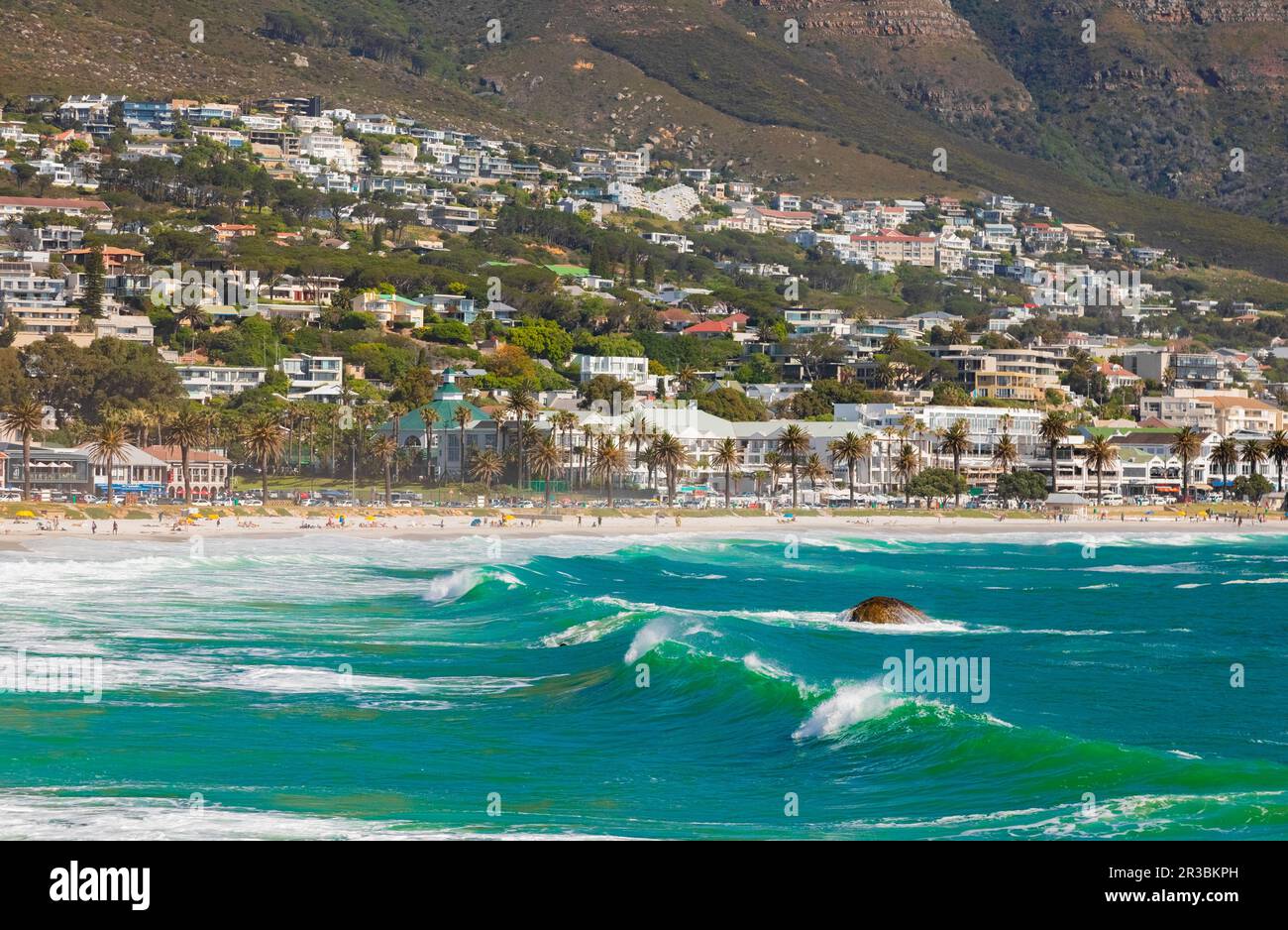 Camps Bay Beach and Table Mountain in Cape Town South Africa Stock Photo