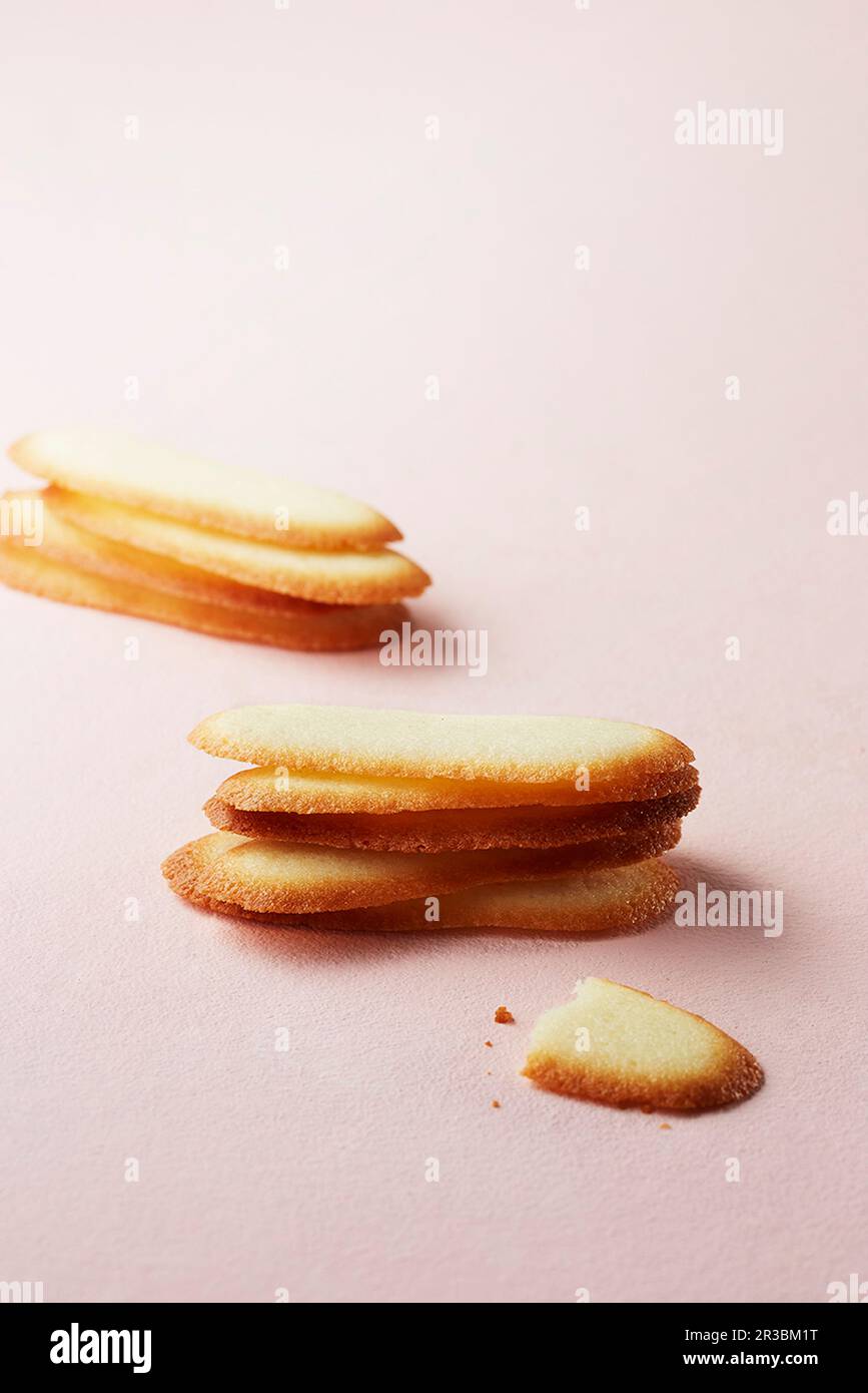 Cat's tongue biscuits Stock Photo