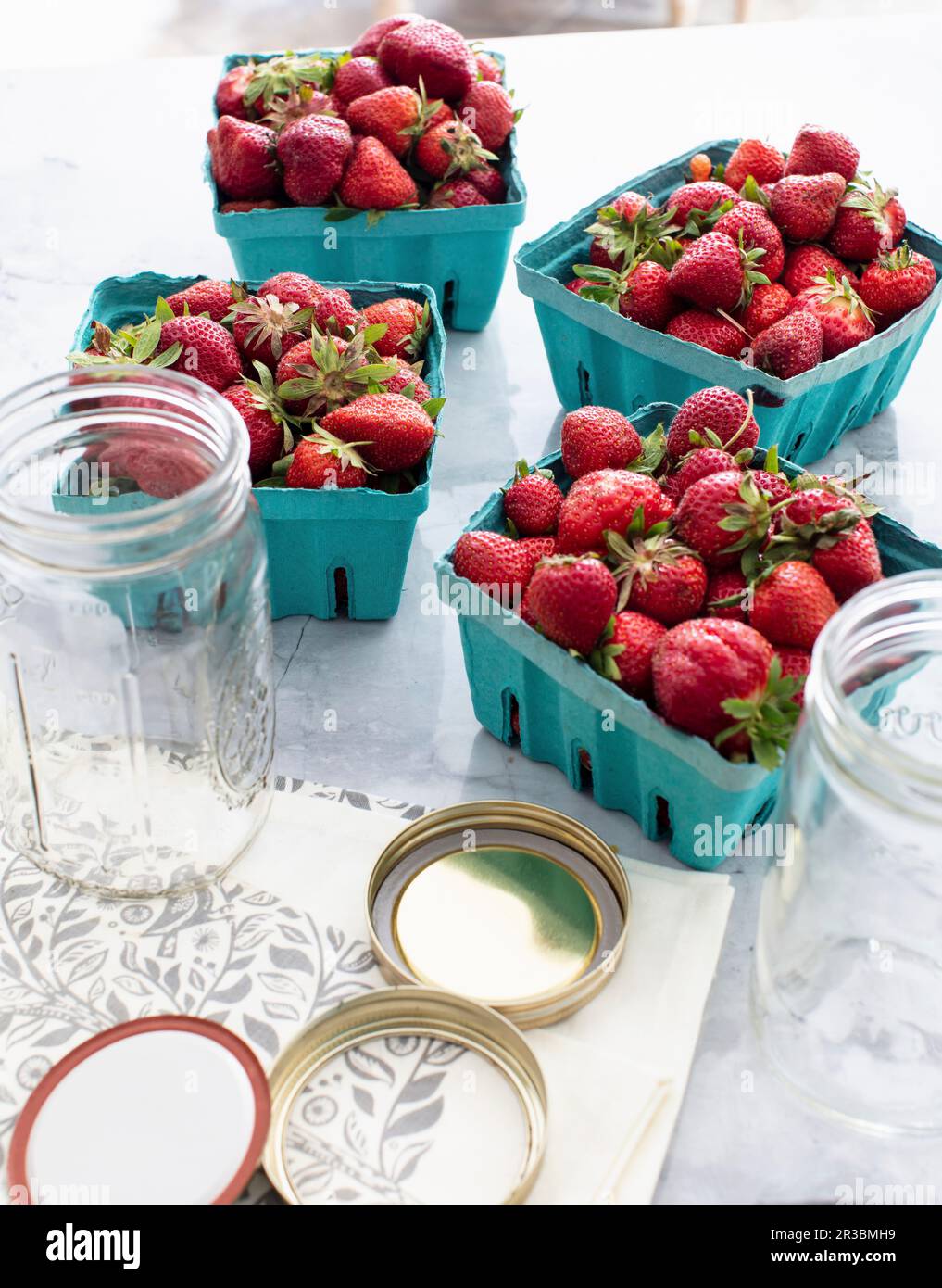Fresh strawberries and mason jars Stock Photo Alamy