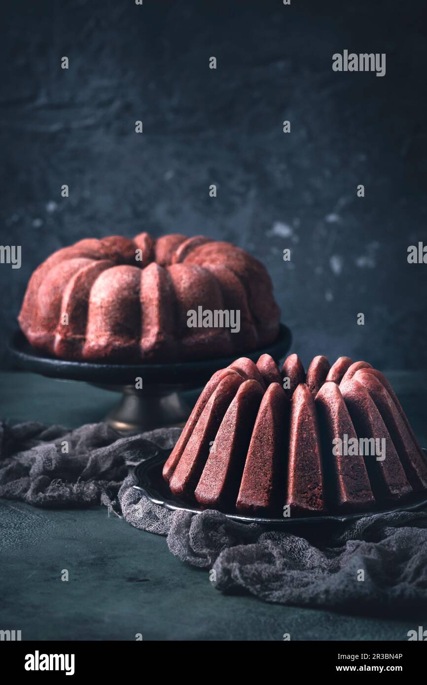 Two gluten-free Red Velvet Bundt Cakes Stock Photo