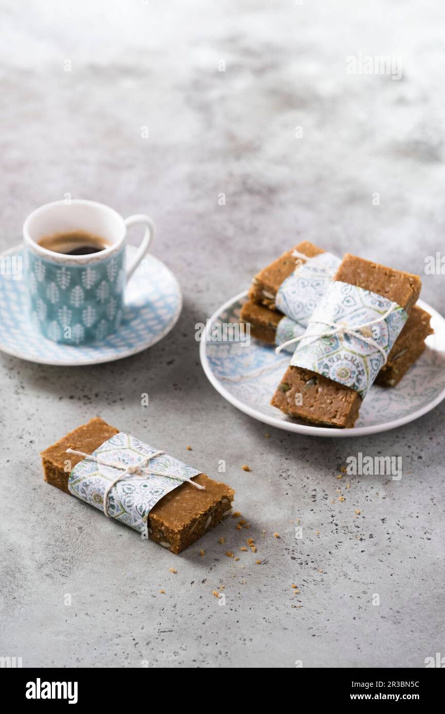 Pumpkin Peanut Butter Bars with Coffee Stock Photo Alamy