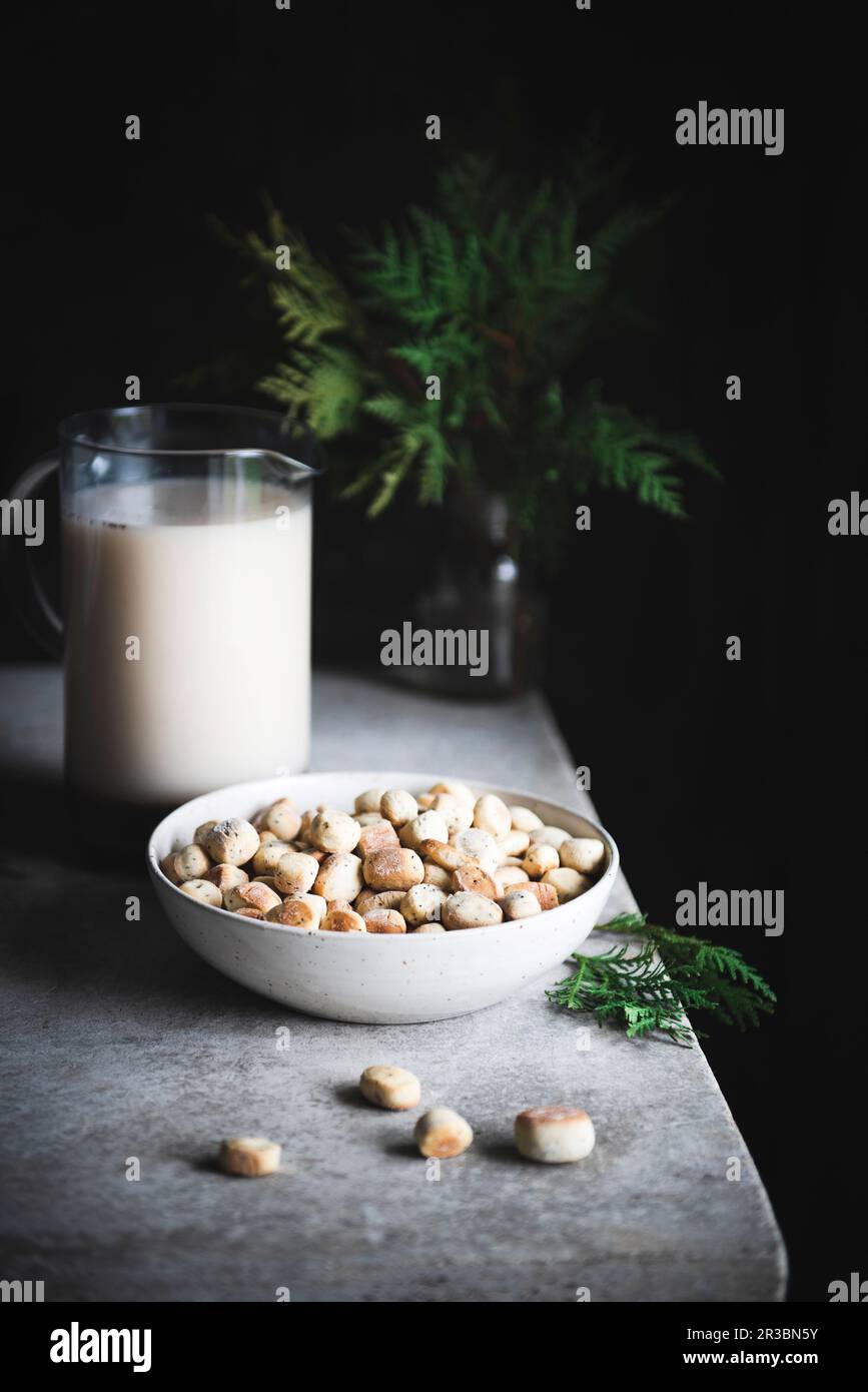 Traditional Lithuanian Christmas Pastries and Poppy Seed Milk Stock