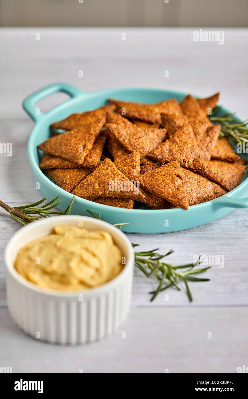 Keto tortilla chips with smoked salmon spread Stock Photo Alamy