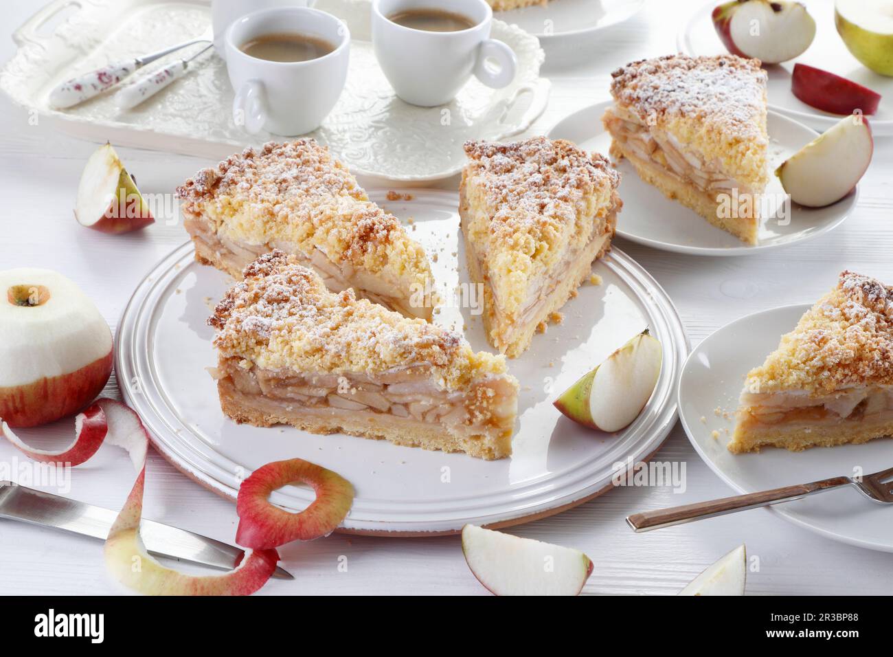 Apple pie with apple pieces and crumble Stock Photo