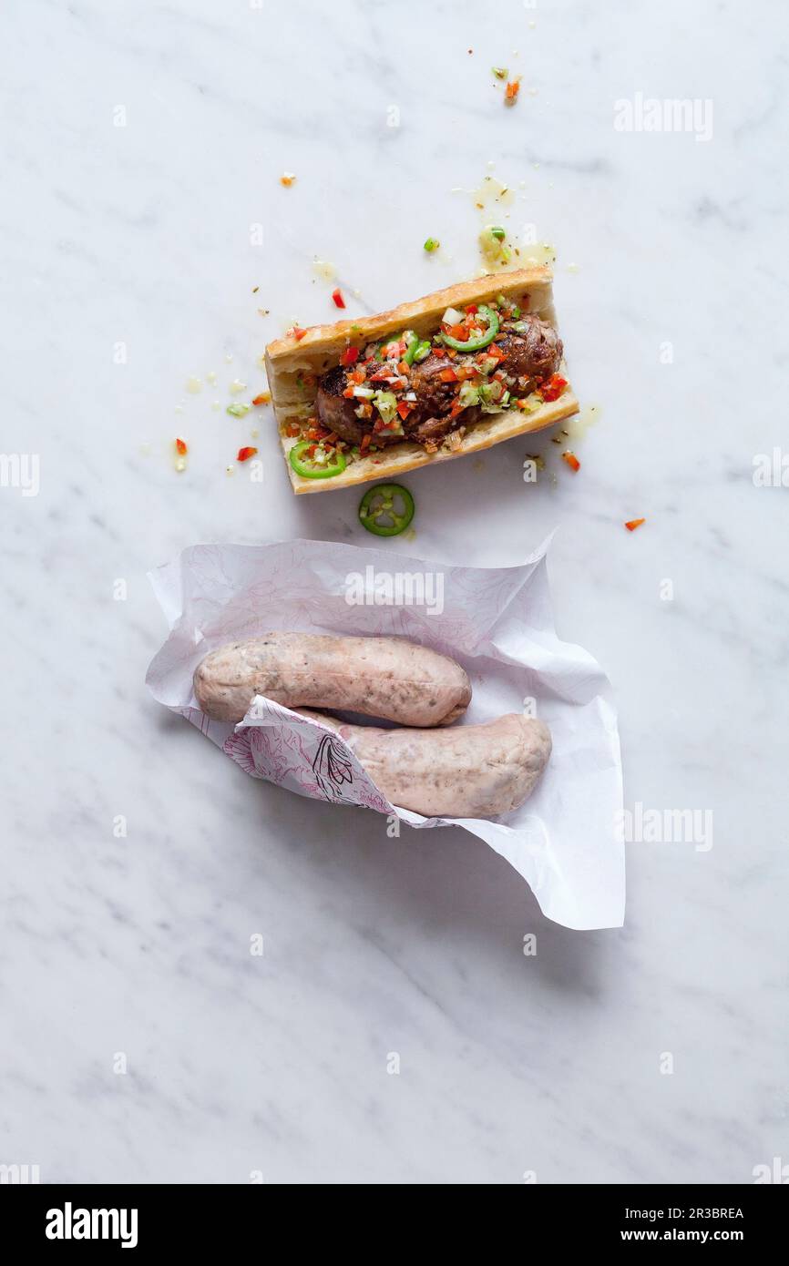 Baguette sandwich with andouillette sausage Stock Photo Alamy