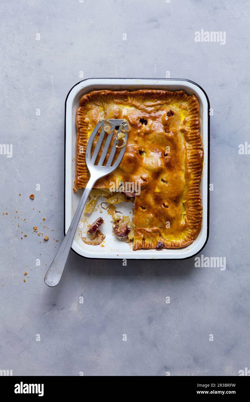 Potato pie with Montbeliard sausage Stock Photo
