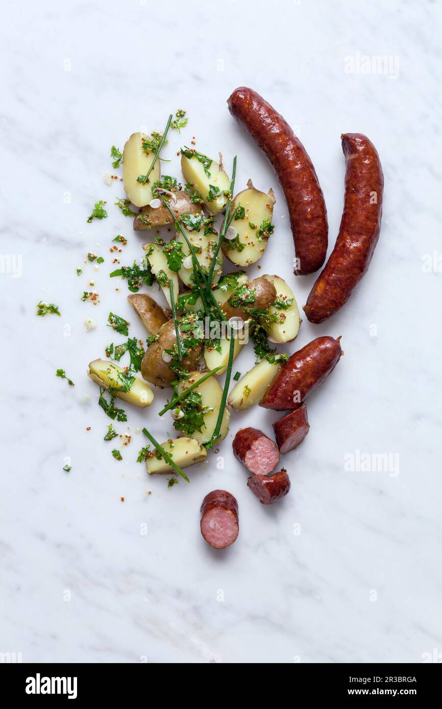 Montbeliard sausage and potato salad Stock Photo