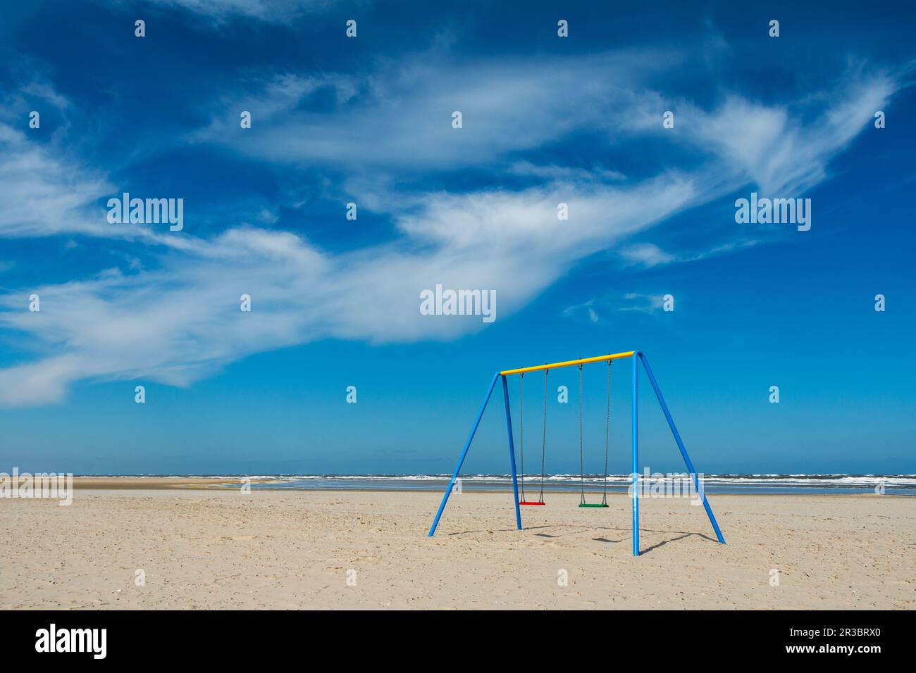 Swing, beach, sea; Rocket float tower Stock Photo - Alamy