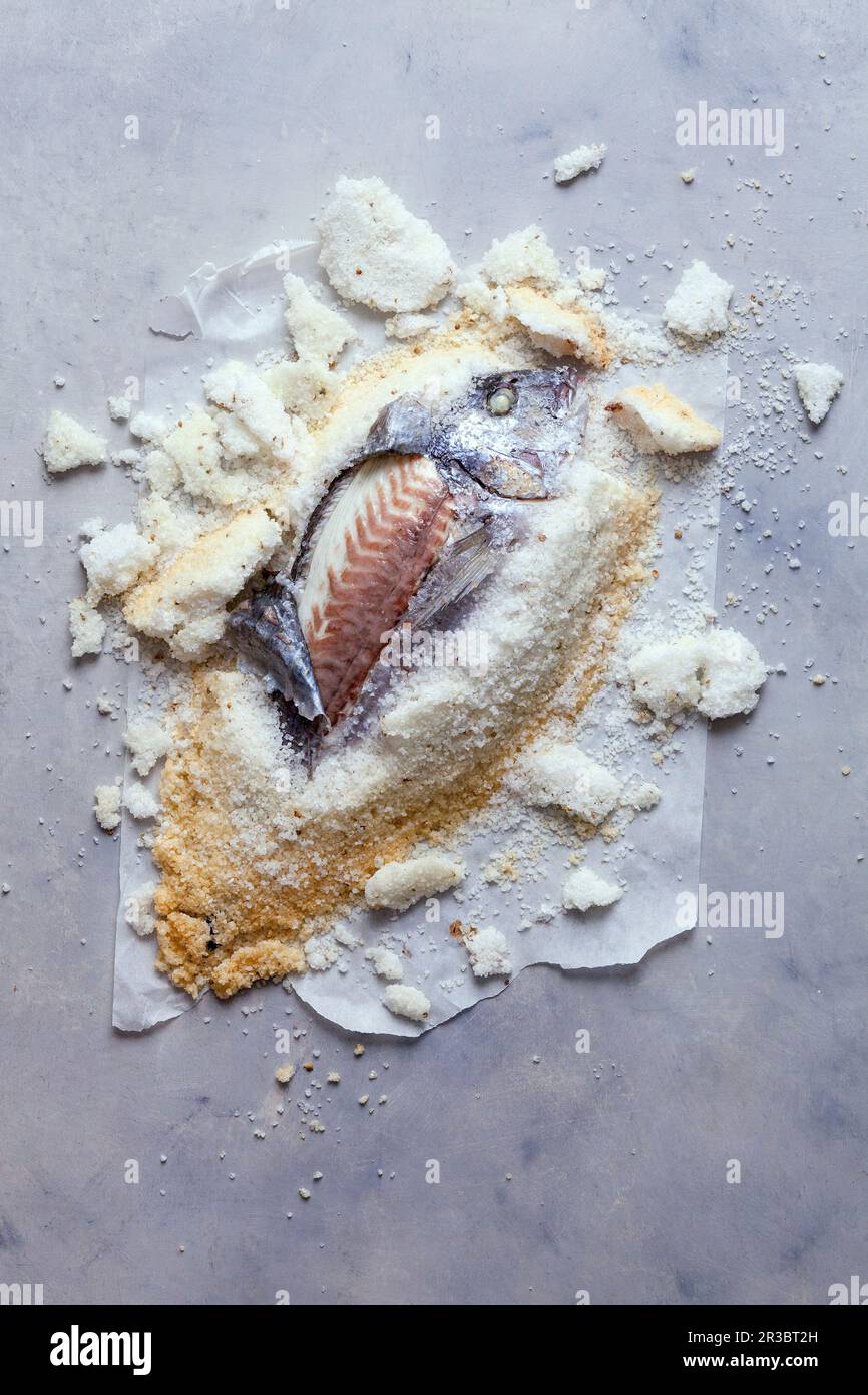 Sea bream in a salt crust Stock Photo Alamy