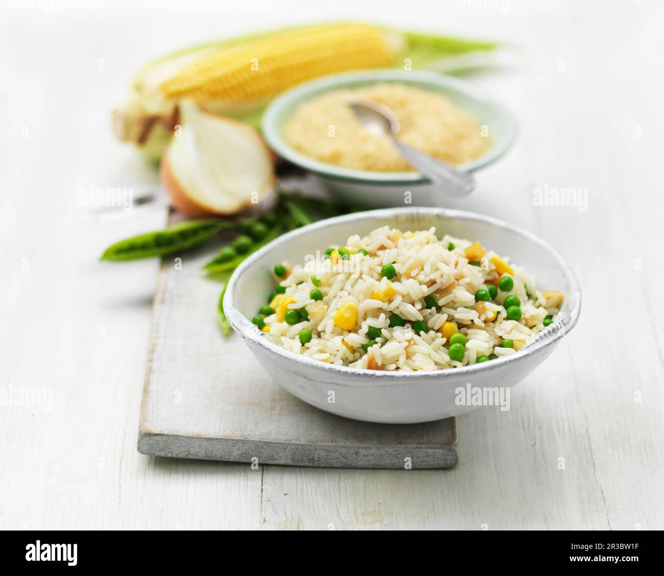 Vegetable rice with corn and peas Stock Photo - Alamy