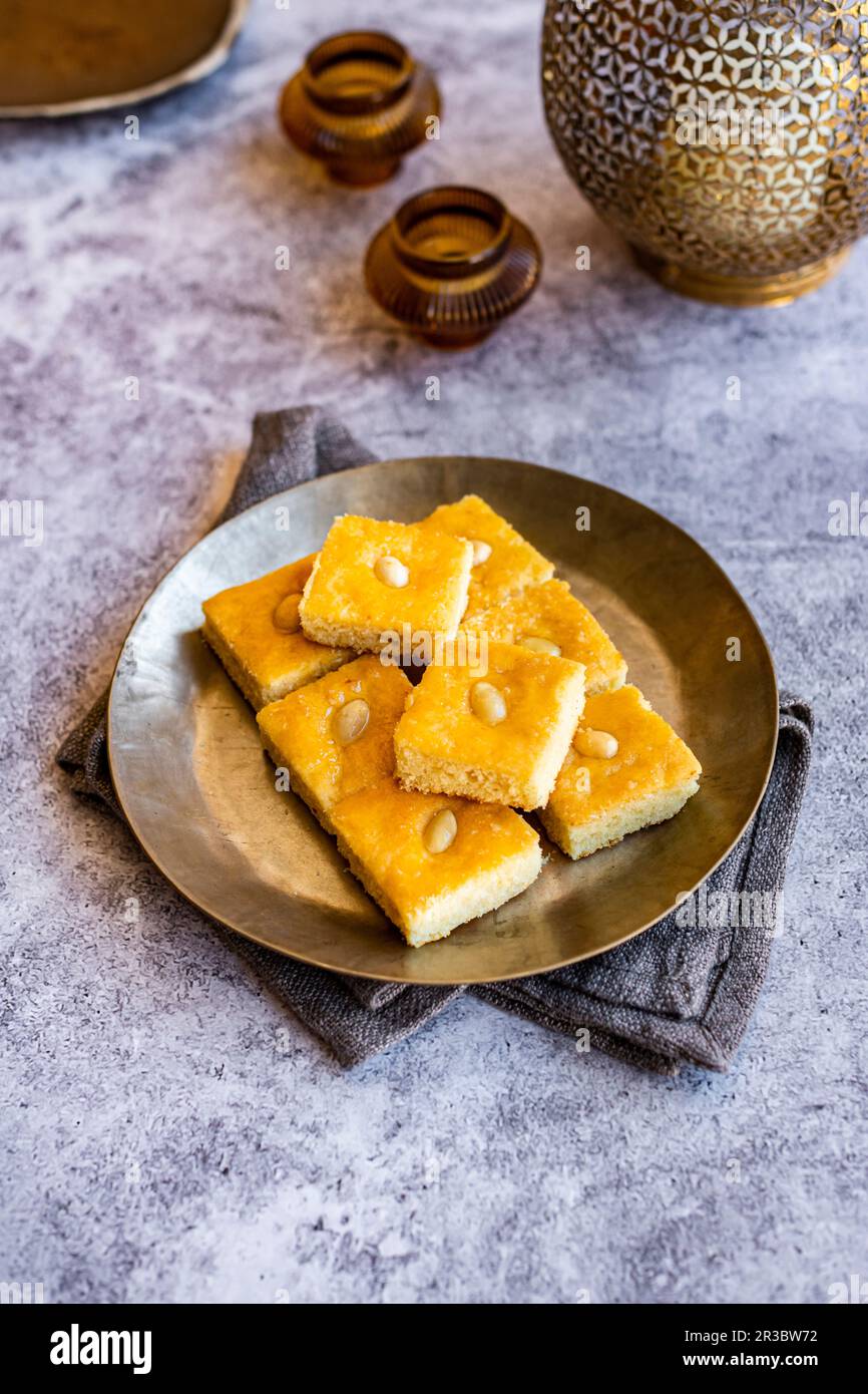 Basbousa traditional Middle Eastern sweet cake (Egypt Stock Photo Alamy