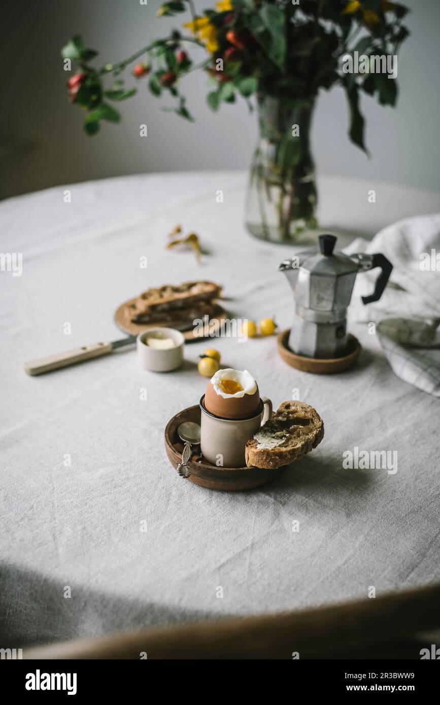 Breakfast eggs on the table Stock Photo