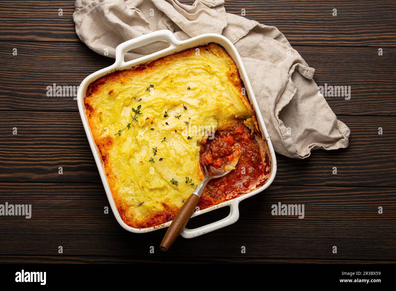 Shepherds pie casserole with minced meat and mashed potatoes Stock Photo