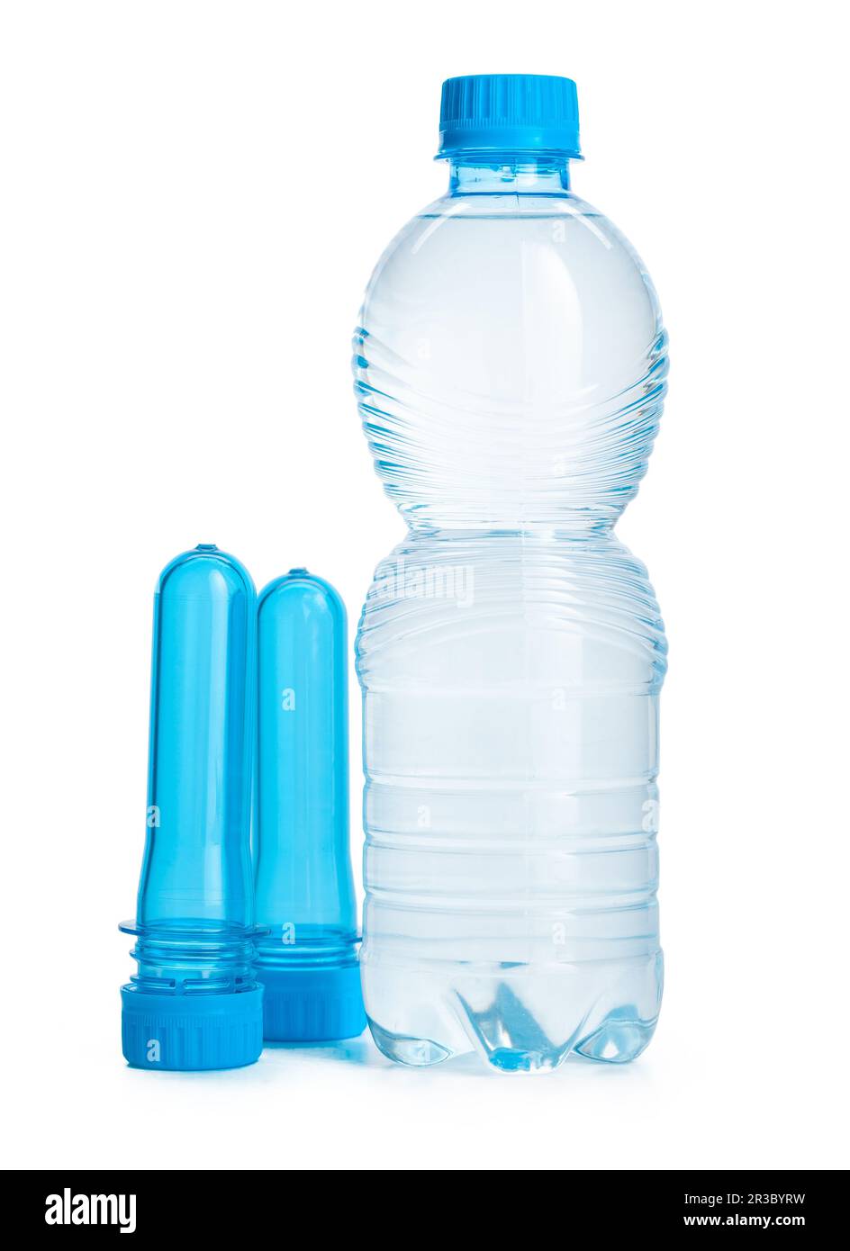 Plastic bottle and PET preform isolated on white background Stock Photo