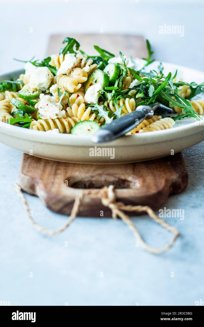 Pasta salad with honey mustard dressing and feta cheese Stock Photo Alamy