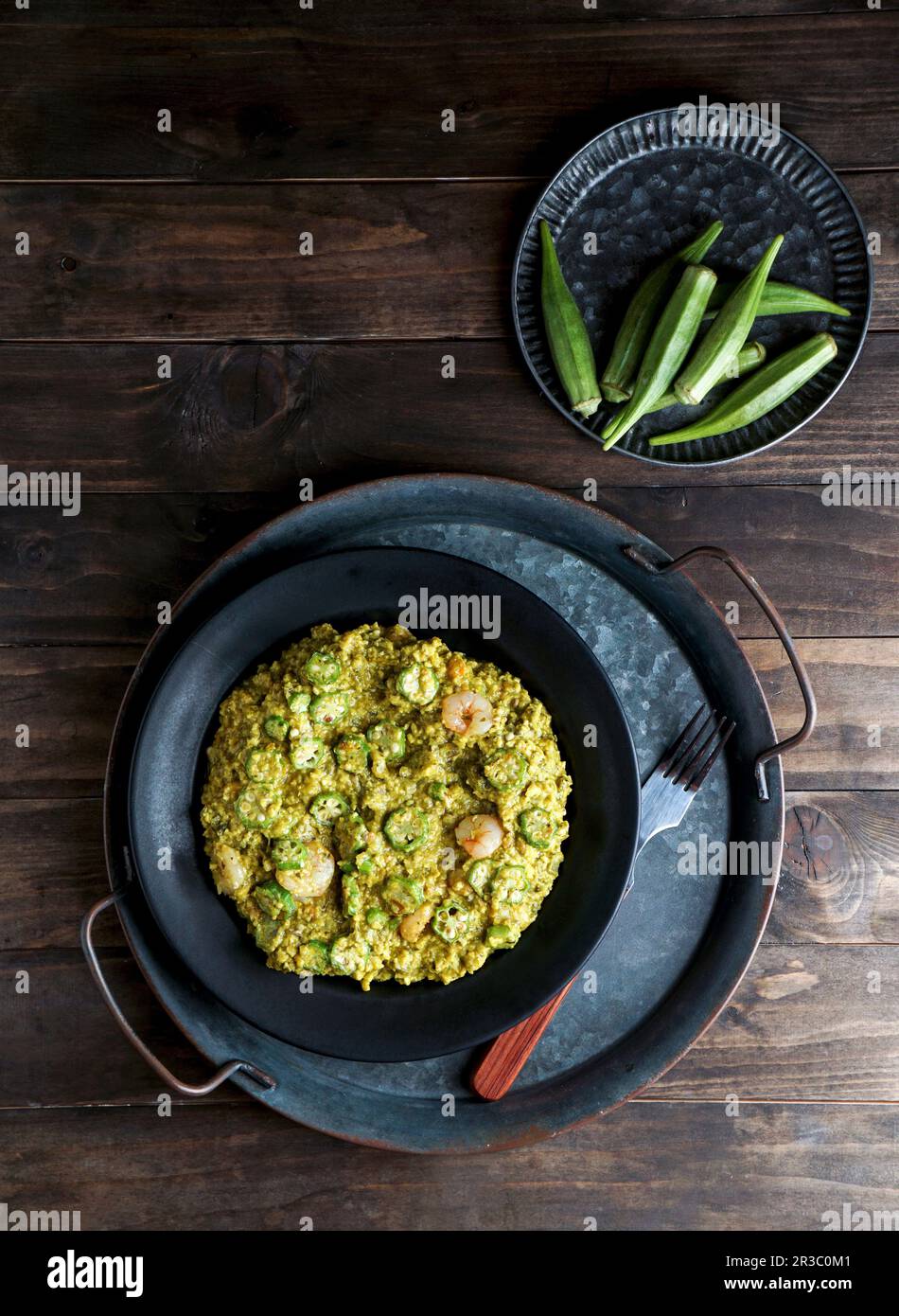 Caruru, traditional AfroBrazilian dish made with okra and dried shrimp