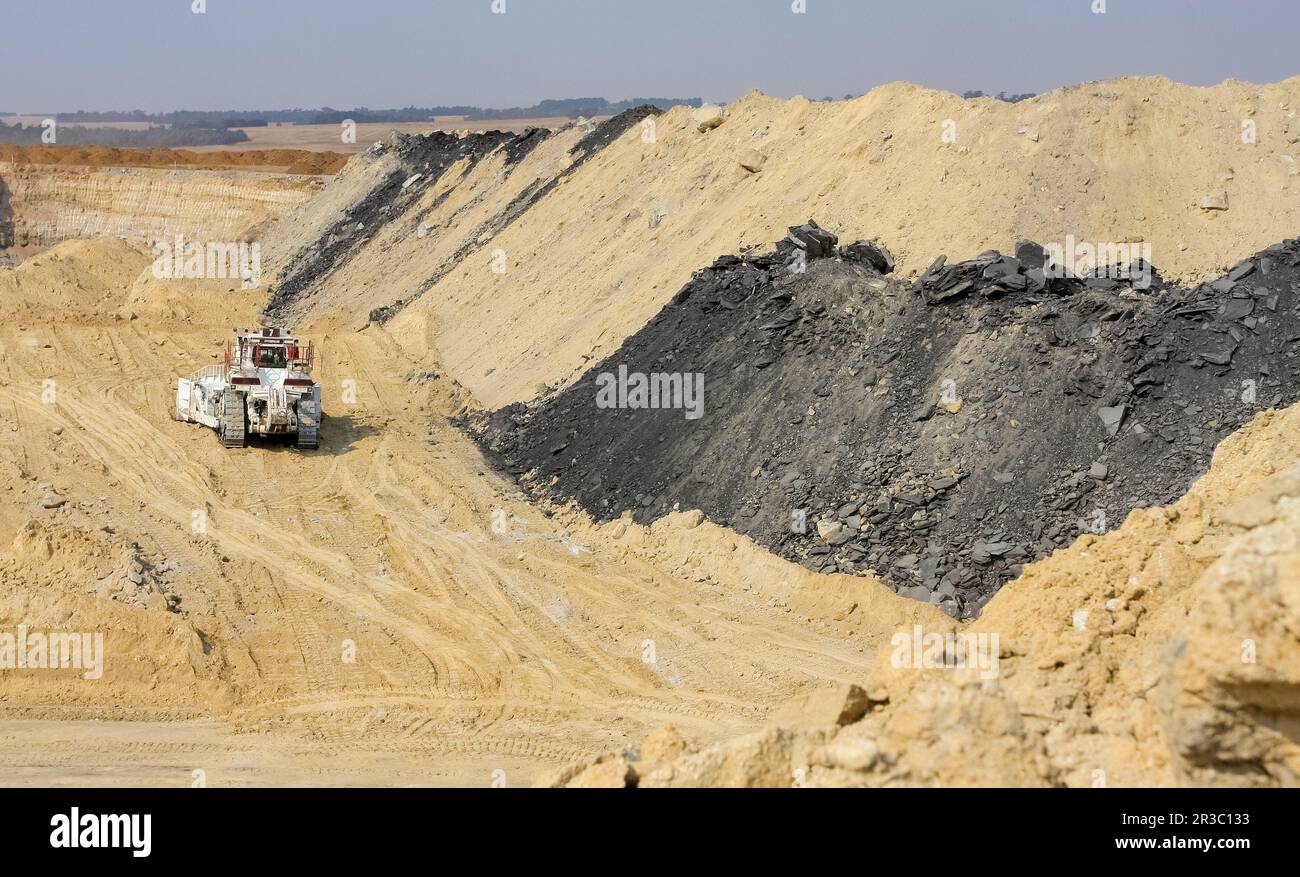 Open Pit Coal Mining and Equipment Stock Photo
