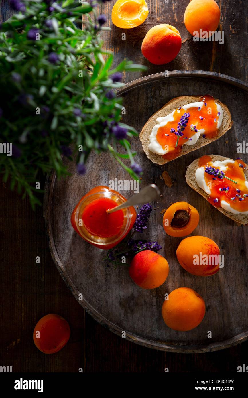 Apricot and lavander jam Stock Photo
