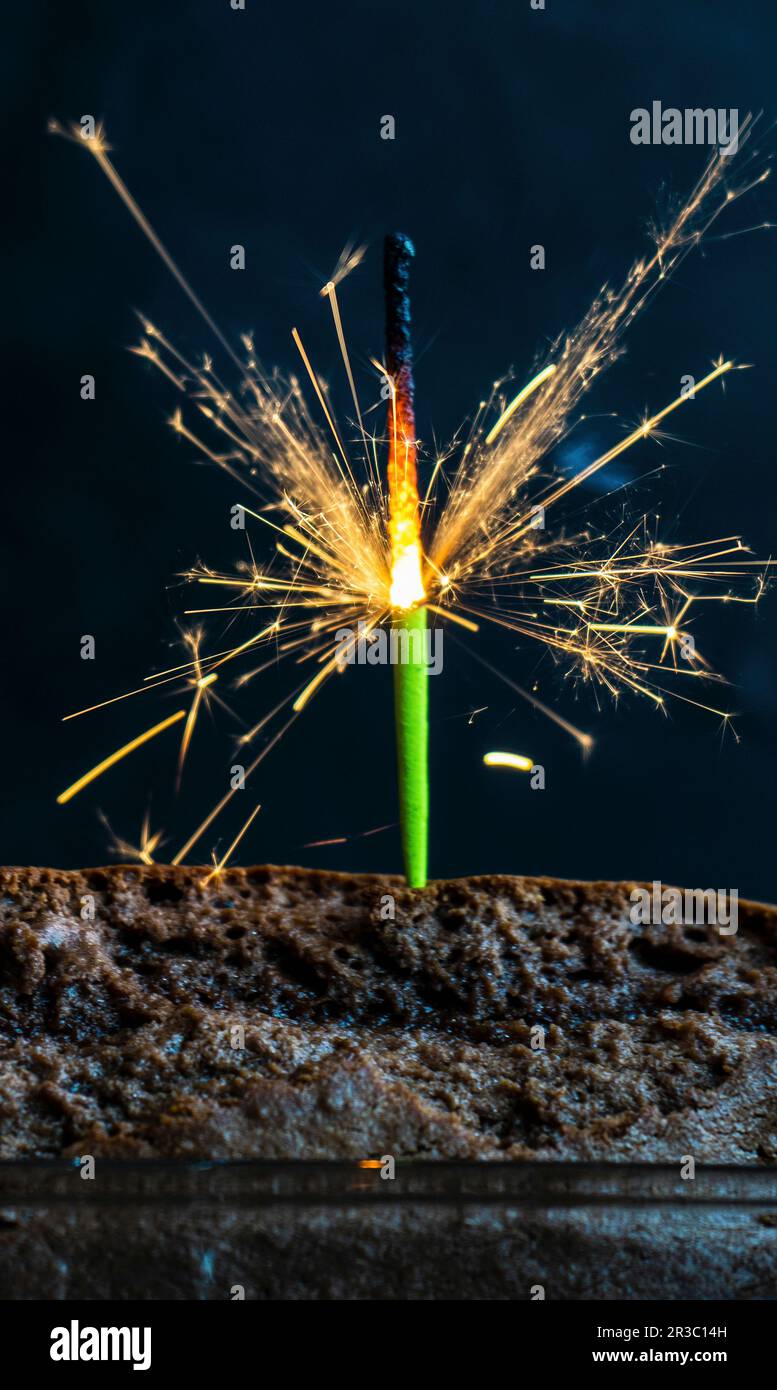 Chocolate birthday cake fresh baked with candles Stock Photo - Alamy