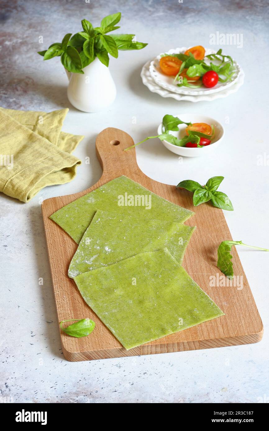 Raw rocket pasta sheets for lasagne Stock Photo Alamy